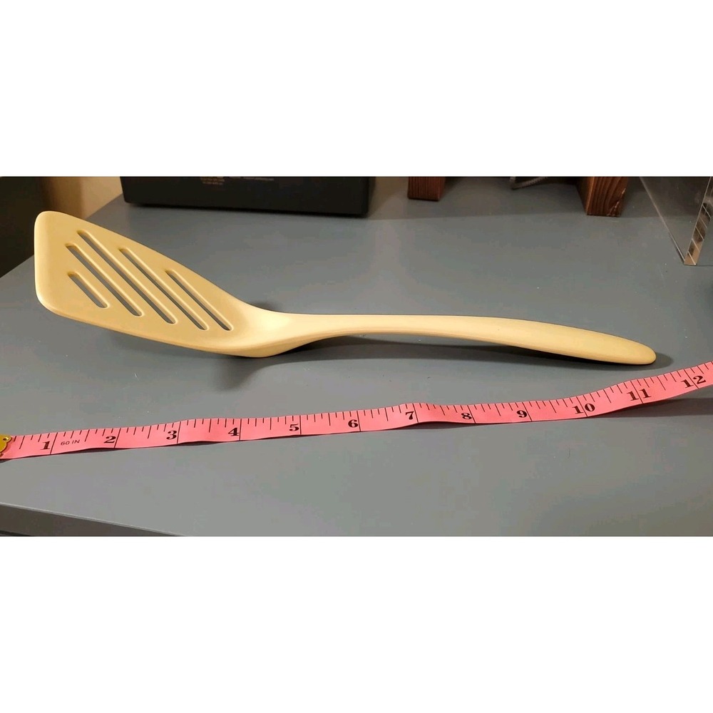 Hutzler Nylon Plastic Reinforced Cream Color Angled Slotted Cooking Spatula #541 - Picture 2 of 4